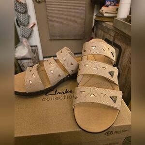 Clarks Collection Leather Slide Sandals - Laurieann Nora 12w